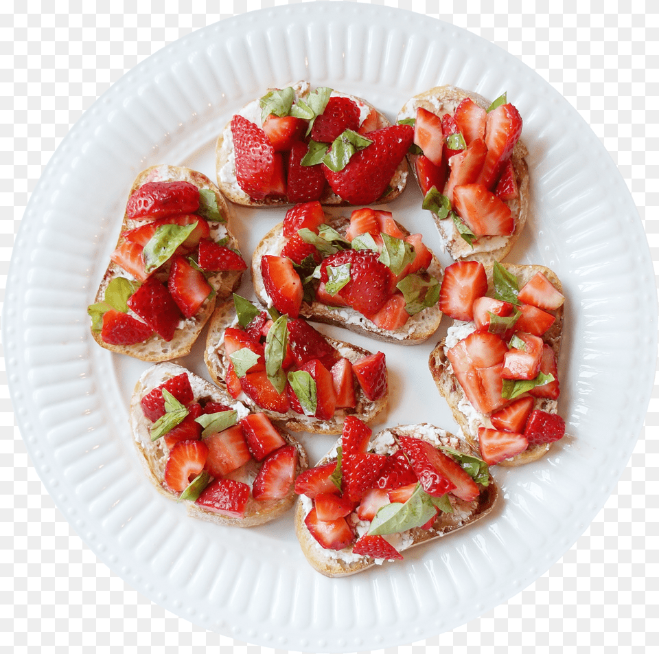 Strawberry Balsamic Vinegar Goat Cheese Crostini Plate, Berry, Food, Fruit, Plant Free Png