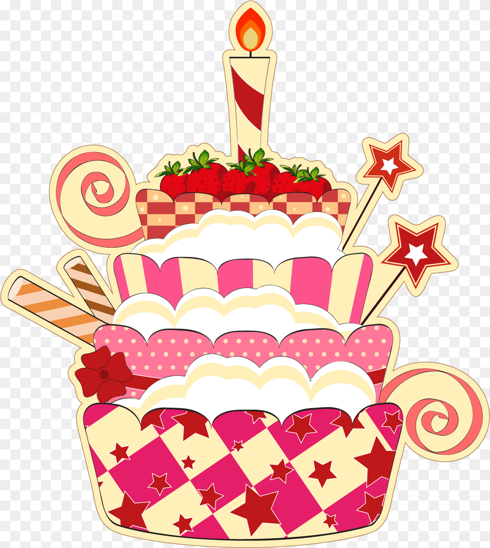 Strawberry Birthday Cake Clipart, Cream, Dessert, Icing, Food Free Png
