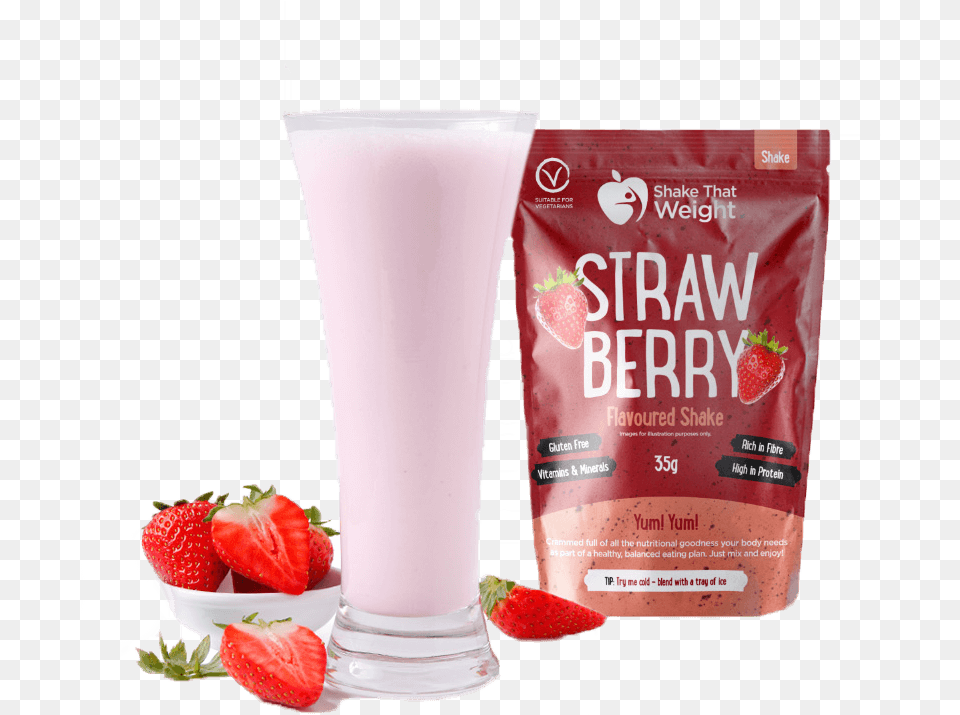 Strawberry Diet Protein Shake In Glass With Sachet Diet Shakes, Berry, Produce, Plant, Fruit Png