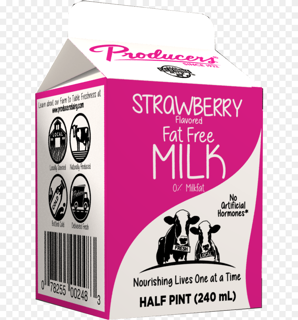 Strawberry Fat Milk Carton, Box, Cardboard, Beverage, Mammal Png Image