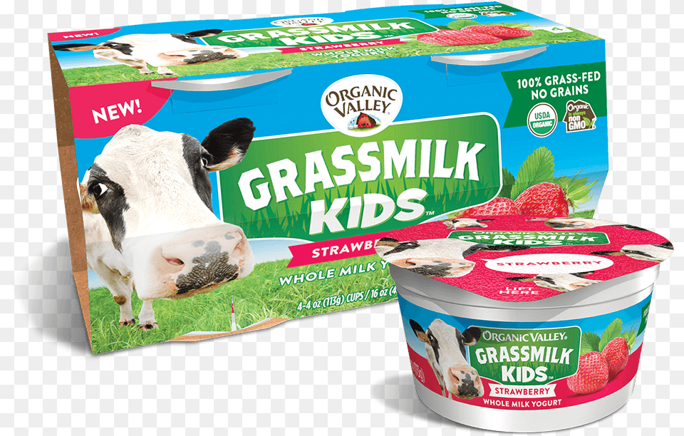 Strawberry Grassmilk Kids Yogurt Cup Organic Valley Kids Yogurt, Dessert, Food, Animal, Cattle Free Png