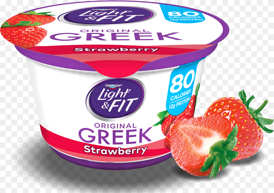 Strawberry Greek Yogurt Dannon Light And Fit Greek Yogurt, Dessert, Food, Produce, Plant Png Image