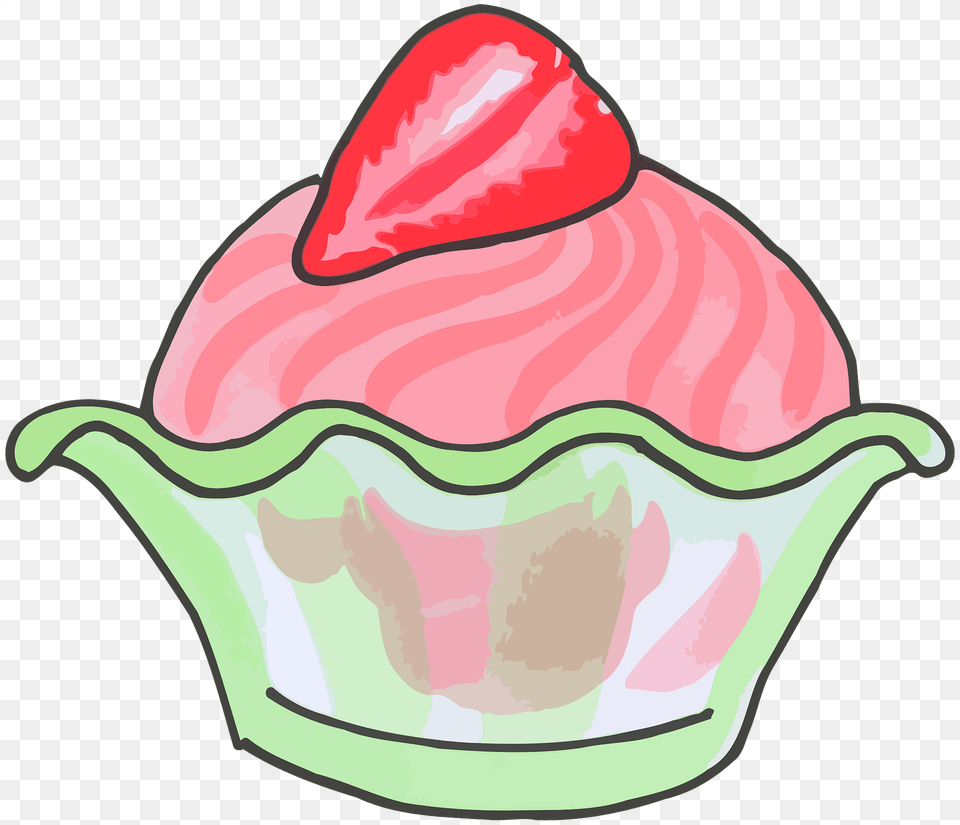 Strawberry Ice Cream In A Green Dish Clipart, Food, Cake, Cupcake, Dessert Free Png