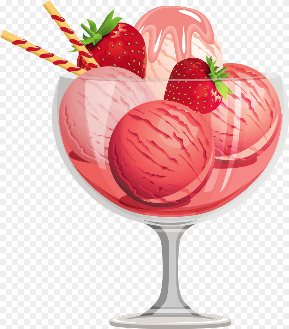 Strawberry Ice Cream Sundae Clipart Ice Cream, Berry, Produce, Plant, Ice Cream Free Png