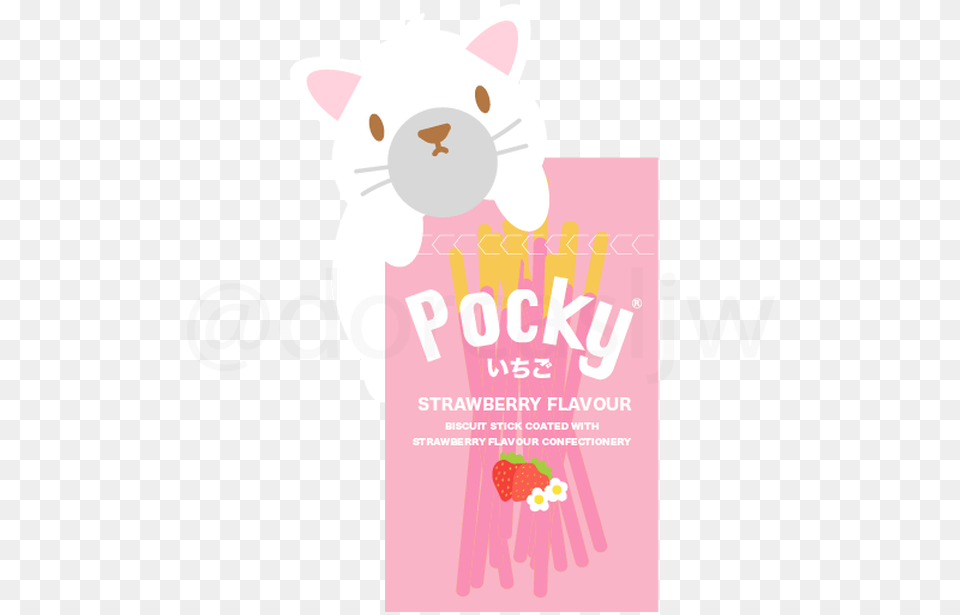 Strawberry Pocky Cat Illustration, Advertisement, Poster, Animal, Mammal Free Png