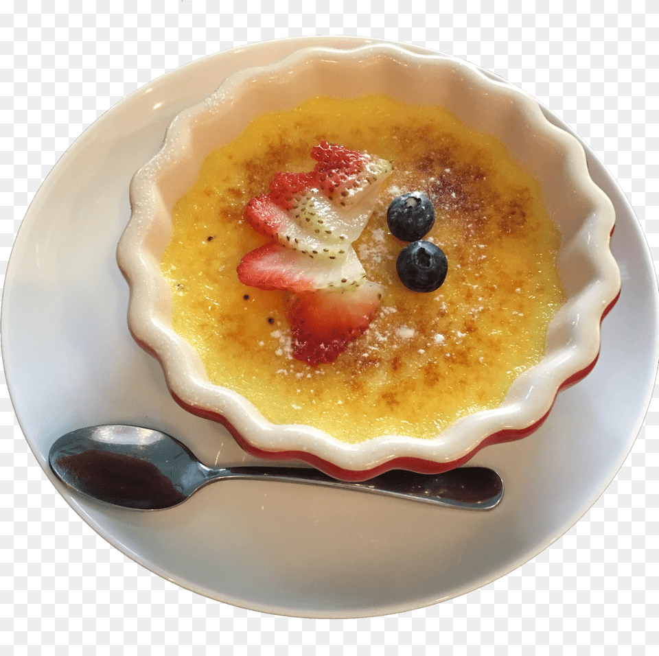 Strawberry Pudding Picture Strawberry Creme Brulee Transparent, Custard, Cutlery, Food, Berry Free Png
