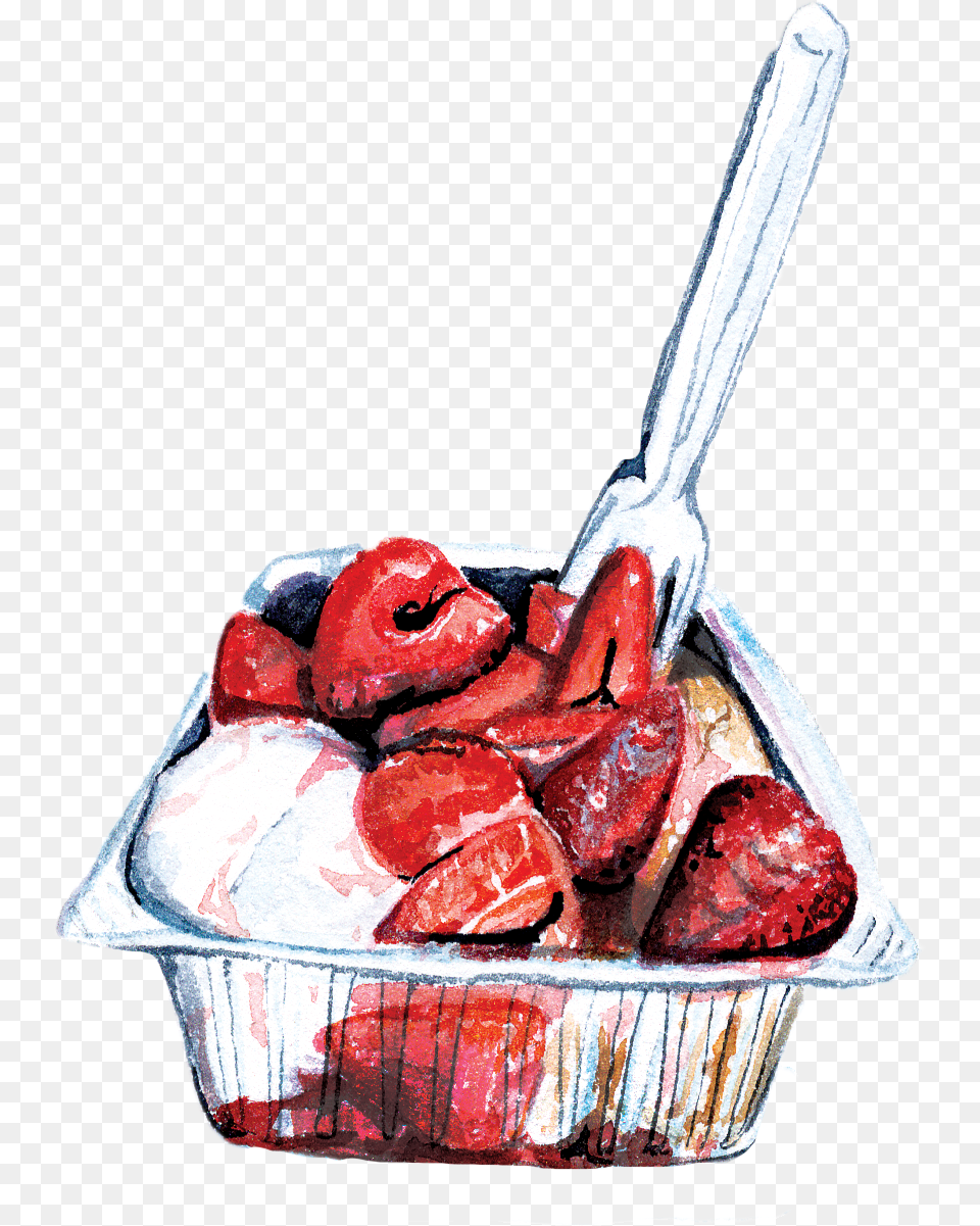 Strawberry Shortcake, Cream, Cutlery, Dessert, Food Free Png