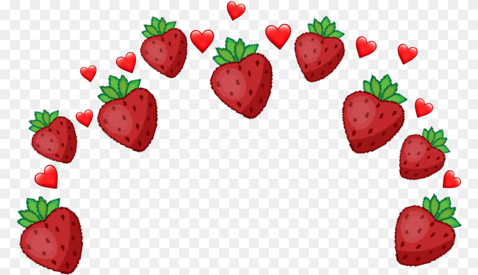Strawberry Strawberrys Fruit Fruits Heart Hearts Strawberry Emoji Crown, Berry, Food, Plant, Produce Free Png