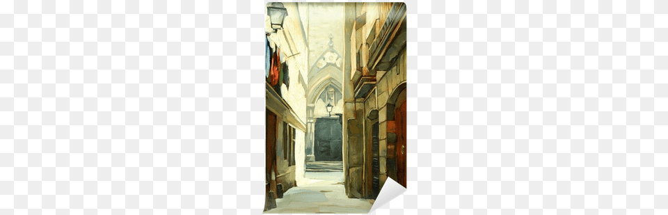 Street In Gothic Quarter Of Barcelona Illustration Gothic Quarter Barcelona, Alley, Art, City, Painting Free Transparent Png