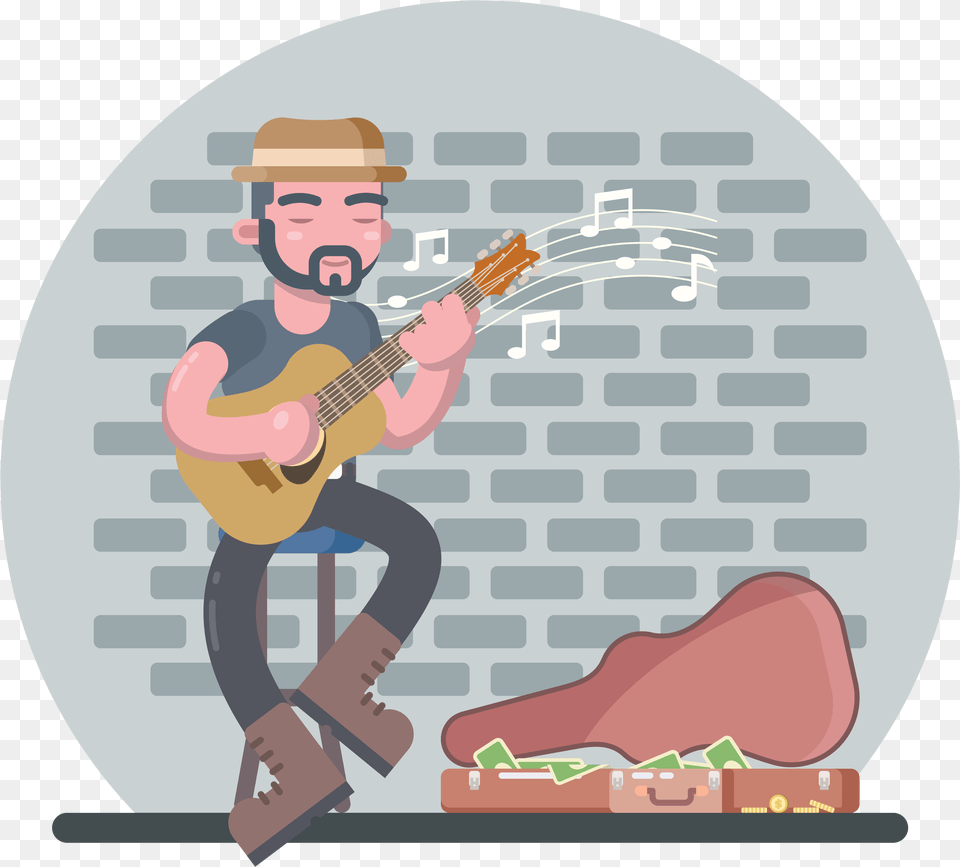 Street Musician Animated Gif Musician Animated, Person, Guitar, Musical Instrument, Performer Free Transparent Png