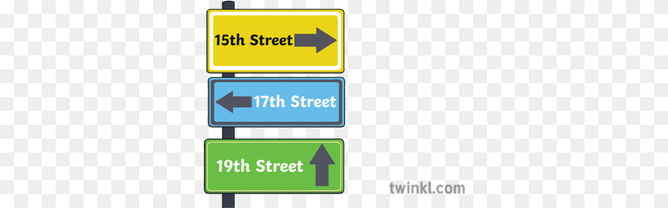 Street Sign B 15th 17th 19th Yellow Blue Green Arrow Vertical, Symbol, Road Sign Free Transparent Png