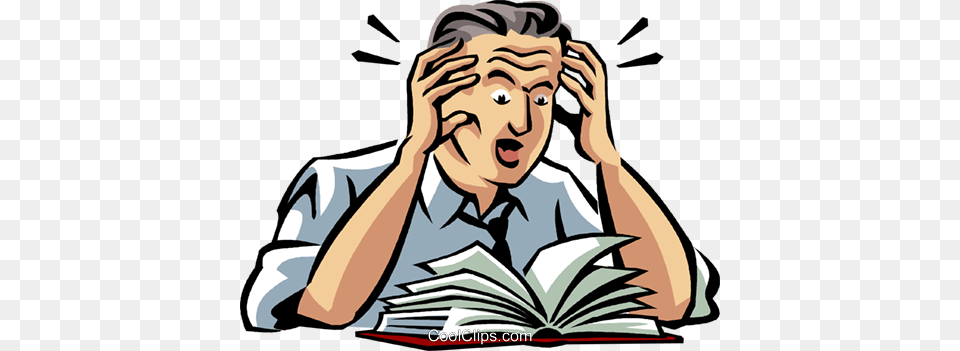 Stressed While Reading Through Manual Royalty Vector Clip Art, Book, Comics, Publication, Baby Png Image