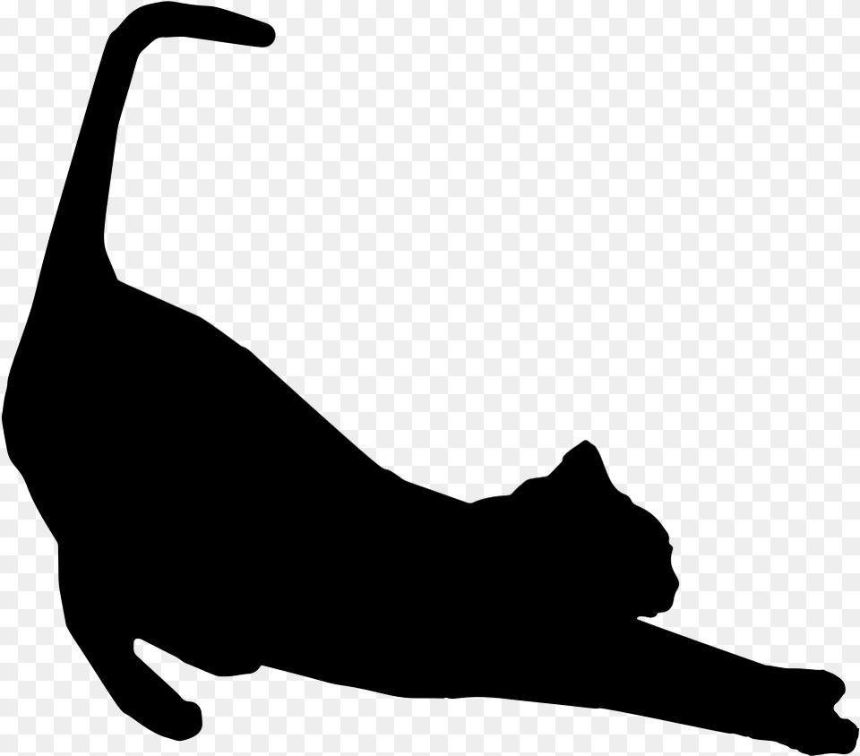 Stretching Cat Silhouette, Gray Free Png Download