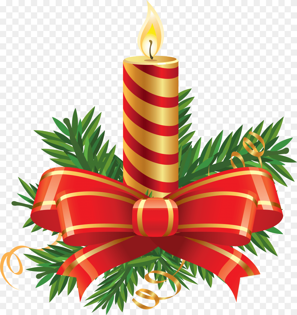 Striped Christmas Candle With Big Bow Image Christmas Candle Transparent Clipart, Dynamite, Weapon Free Png