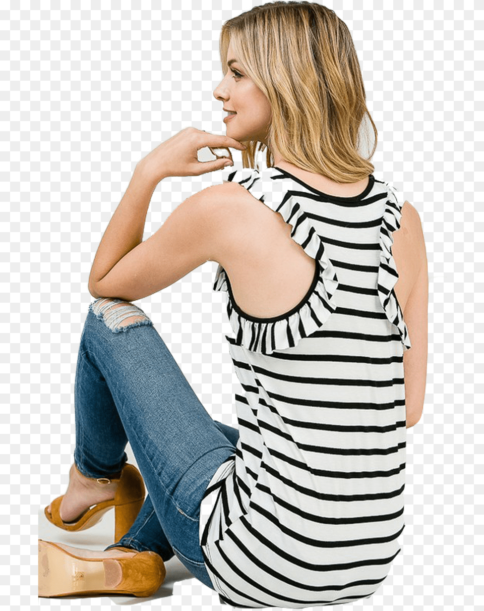 Striped Ruffle Racer, Adult, Person, Indoors, Female Free Transparent Png