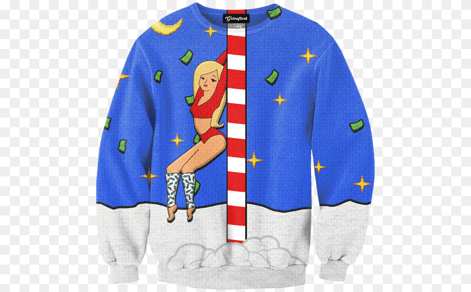 Stripper Pole Ugly Christmas Sweater Getonfleek Pull De Nol Trump, Clothing, Knitwear, Sweatshirt, Person Free Png Download
