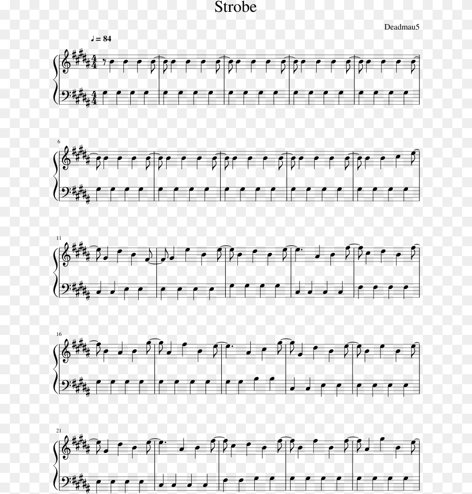 Strobe Sheet Music Composed By Deadmau5 1 Of 8 Pages Caesars Palace Jerk It Out Notes, Gray Png Image