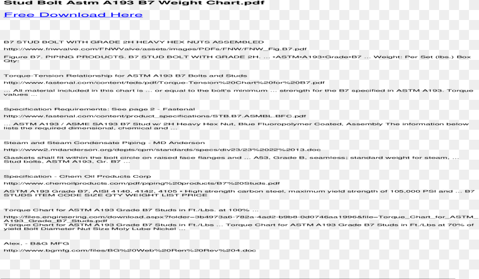 Stud Bolt Astm A193 B7 Weight Chart Png