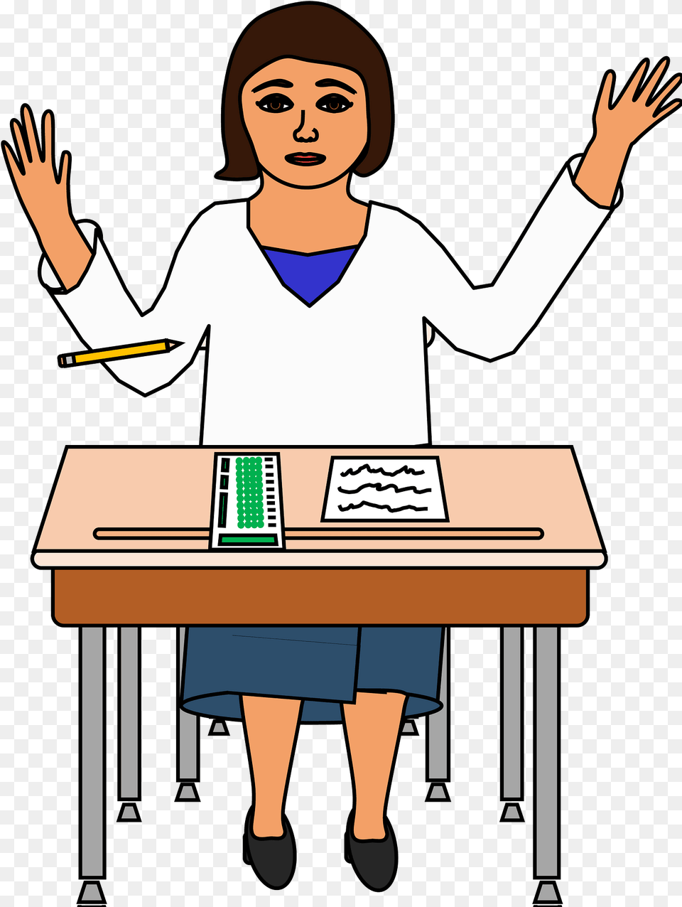 Student Doing A Test Clipart, Table, Furniture, Desk, Person Png