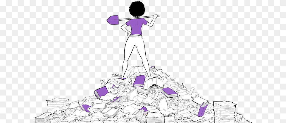 Student Holding A Shovel On A Pile Of Homework Illustration, Person, Purple, Art Png Image