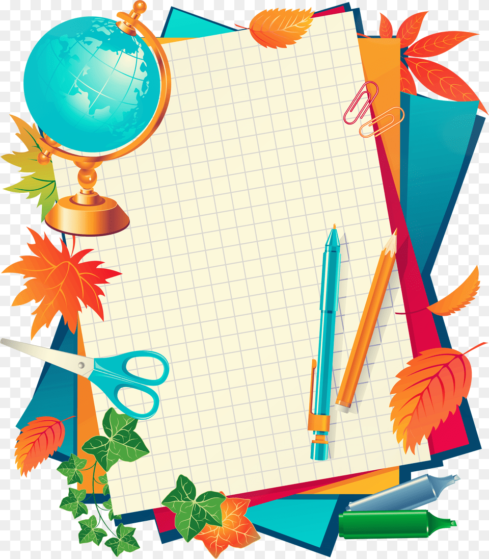 Student Paper School Clip Art Border Design For Teachers Day, Leaf, Plant, Scissors, Pen Free Png Download