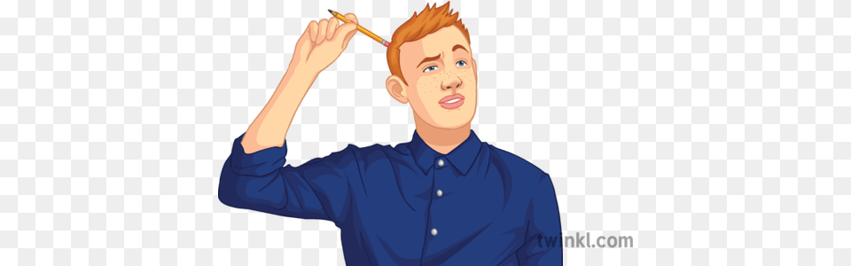 Student Scratching Head Confused Pencil Boy People General Confused Person With Pencil, Adult, Portrait, Photography, Man Free Png