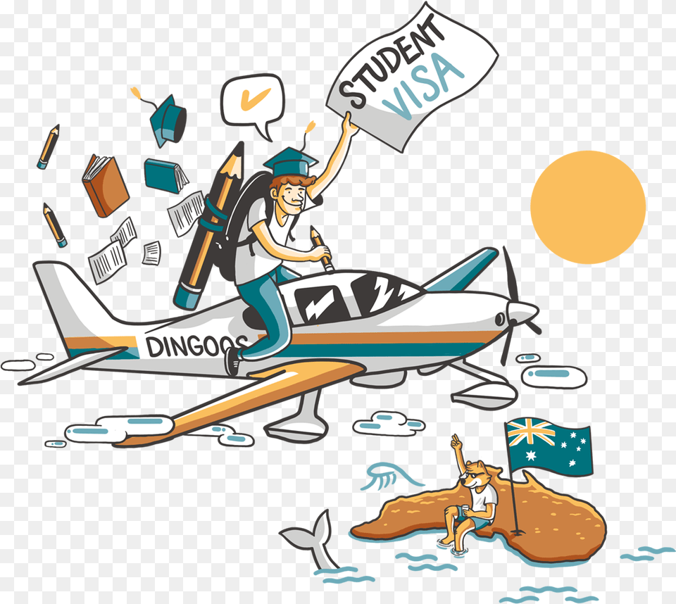 Student Visa In Australia Cartoon, Person, Aircraft, Transportation, Publication Free Transparent Png
