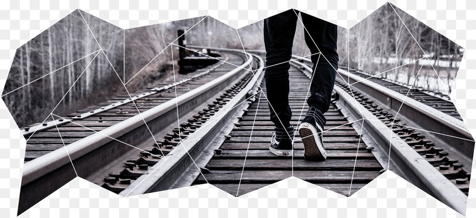 Student Walking On Train Tracks Train Tracks, Person, Teen, Shoe, Boy Free Png