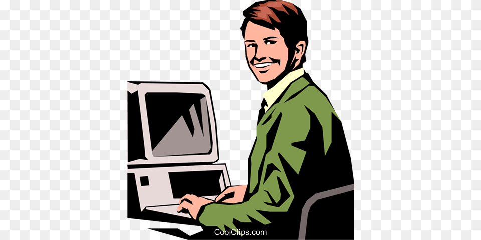 Student Working On Pc Royalty Vector Clip Art Student Working On Pc, Computer, Electronics, Adult, Man Free Png Download