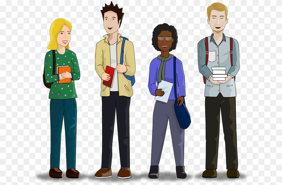 Students College University Animated College Students, Person, Adult, Teen, Male Free Transparent Png