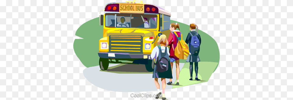 Students Getting On School Bus Royalty Vector Walking To Bus Stop Cartoon, Bus Stop, Outdoors, Vehicle, Transportation Free Transparent Png