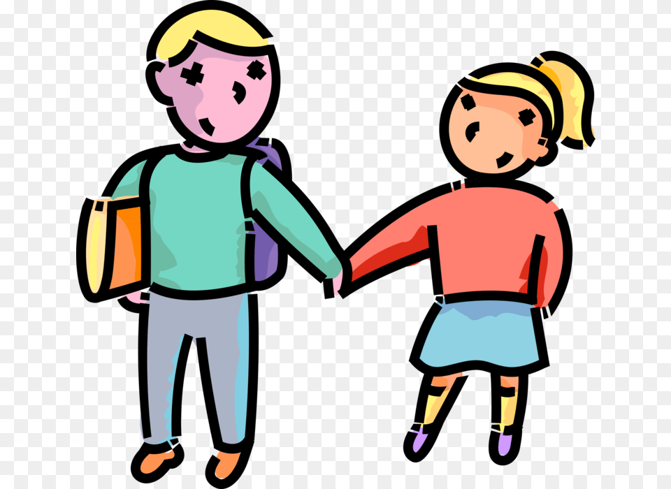 Students Walking Brother And Sister Clipart, Baby, Person, Bag, Face Free Png Download