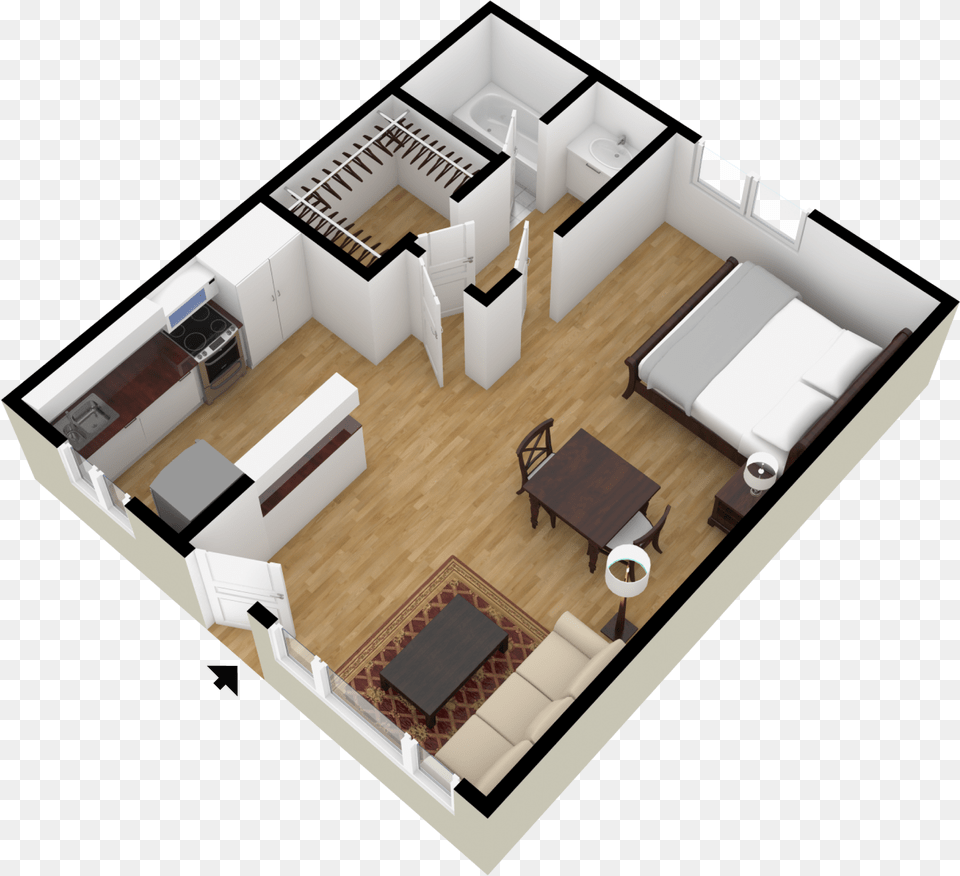 Studio 1 Ba Small House Plan 2 Bedroom 3d, Table, Coffee Table, Furniture, Room Png Image