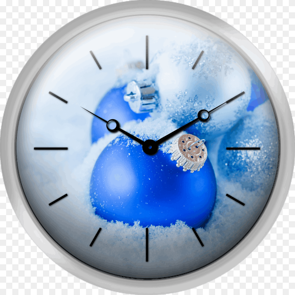 Studio Shot Of Blue And Silver Christmas Ornament On Wall Clock, Analog Clock, Disk Free Png