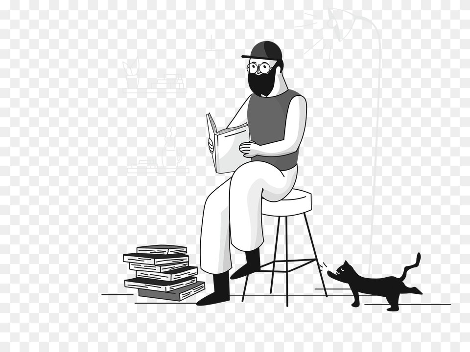 Study From Books Black And White Clipart, Adult, Person, Female, Woman Free Transparent Png