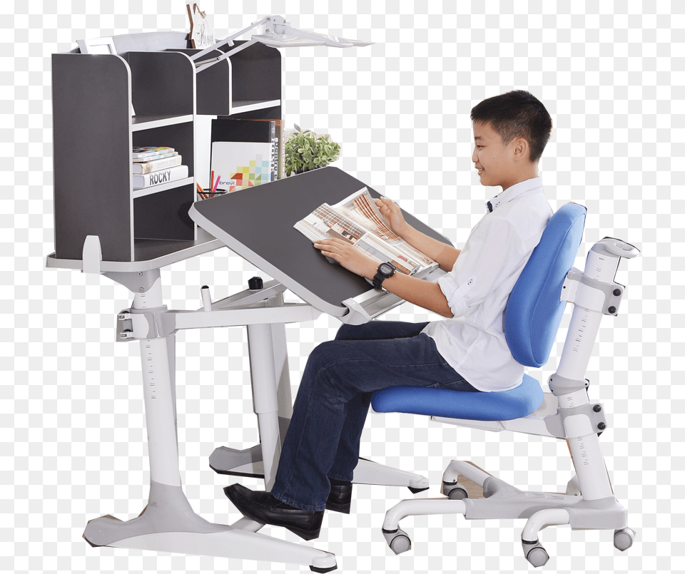 Study Table And Chair With Shelf, Sitting, Desk, Person, Furniture Png Image