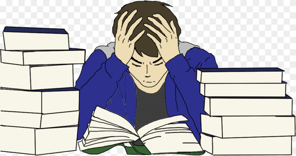 Study Vector Stressed Student Stressed Student Clipart, Reading, Book, Comics, Publication Free Png