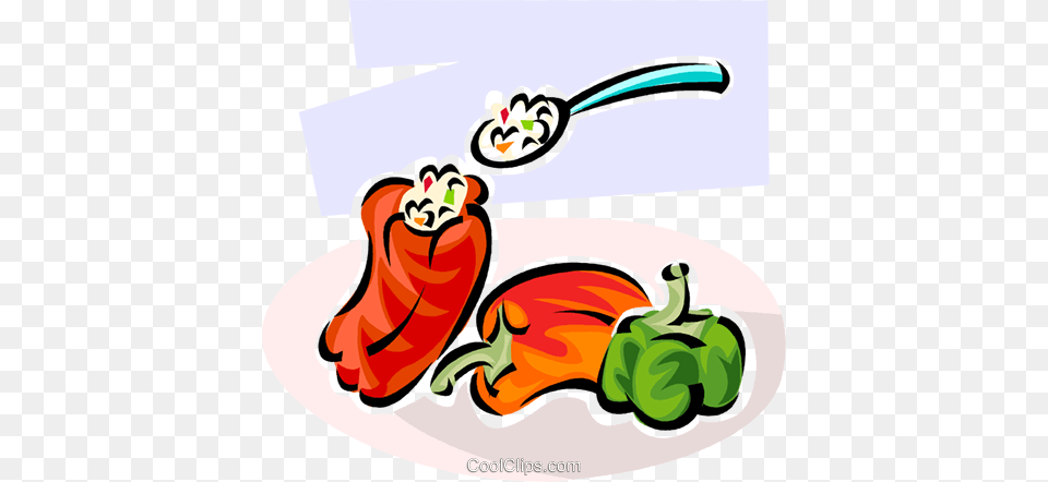 Stuffed Peppers Royalty Vector Clip Art Illustration, Cutlery, Spoon, Produce, Food Png