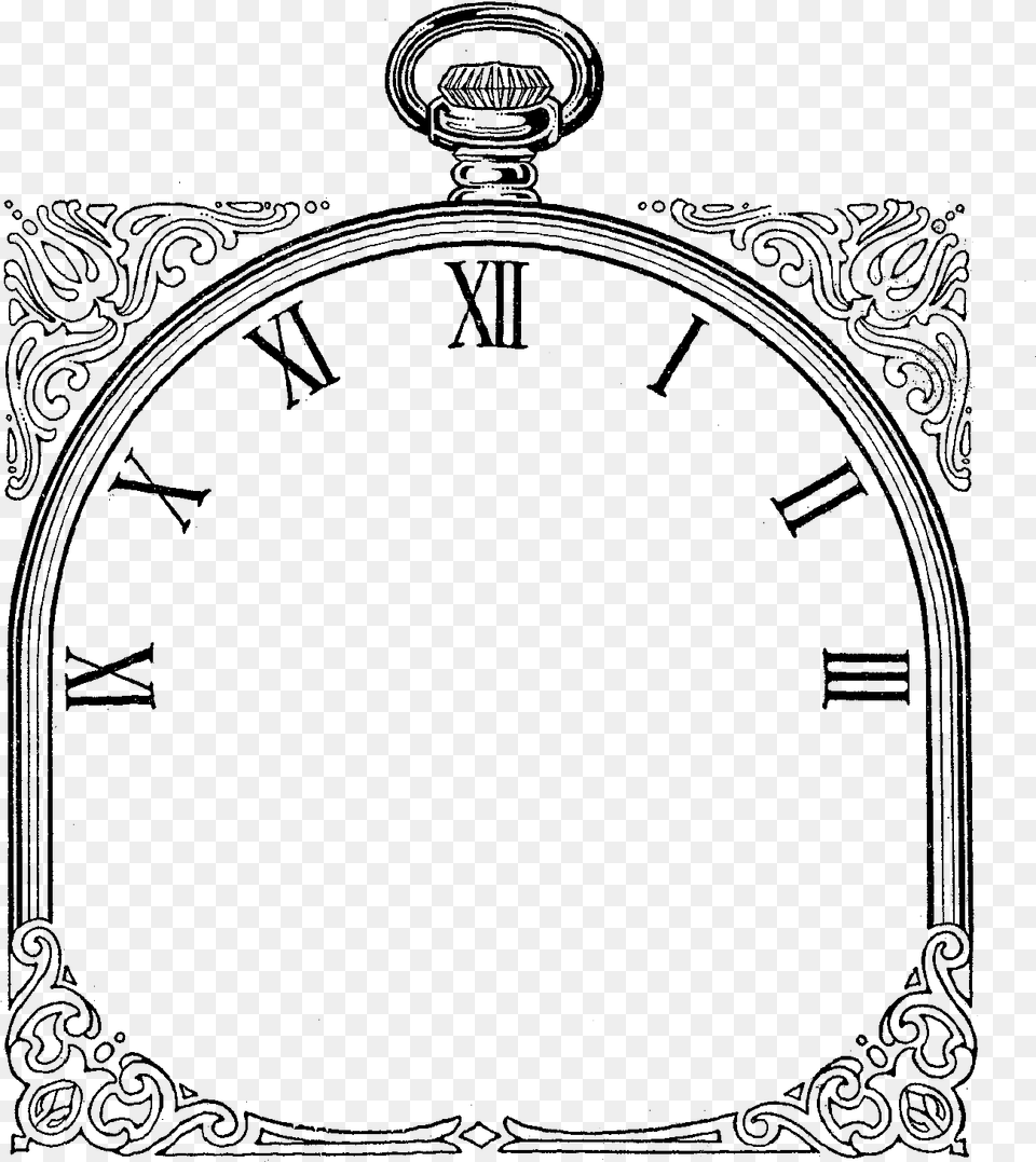 Style With The Swirl And Scroll Design Around The Frame Roman Numeral Clock Face Art, Silhouette Free Transparent Png