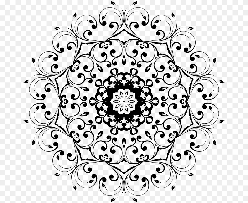Stylish Floral Design Circle Floral Pattern, Gray Free Png Download