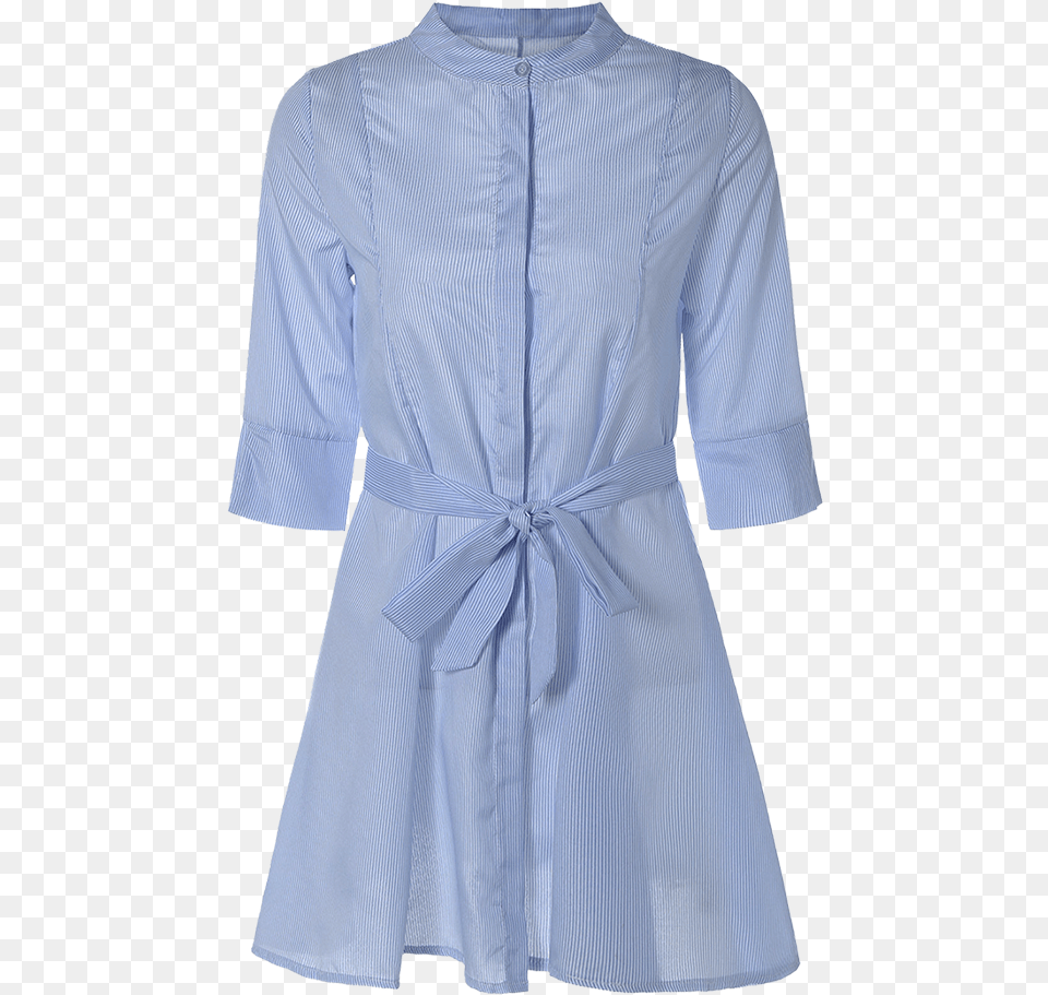 Stylish Stand Neck Half Sleeve Blue Stripe Women39s Dress, Blouse, Clothing, Fashion, Shirt Png