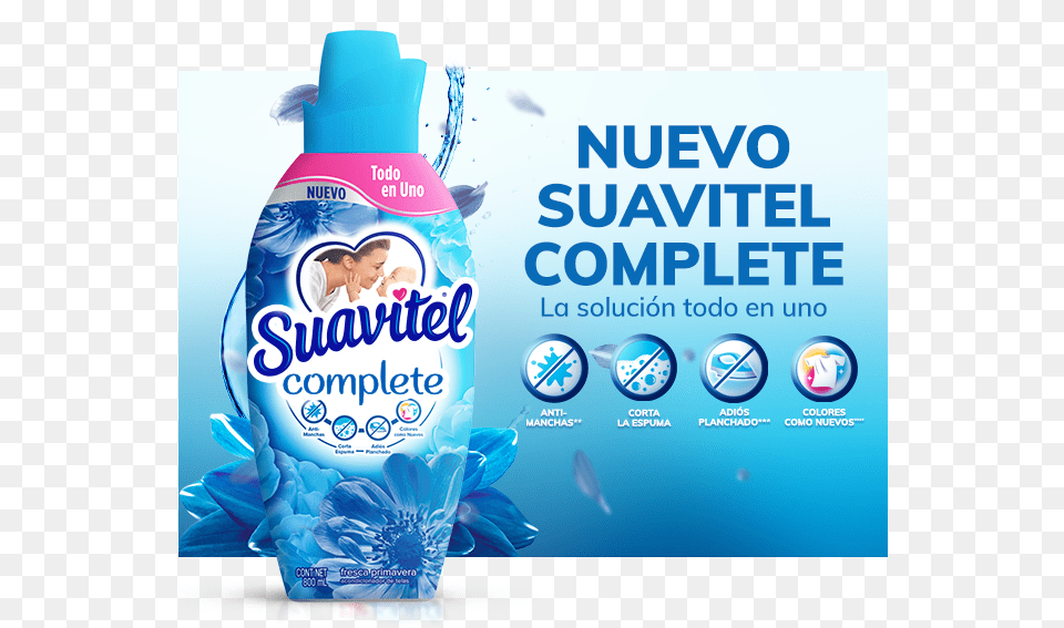 Suavitel Complete Anti Manchas Plastic Bottle, Advertisement, Water Bottle, Poster, Head Free Png Download