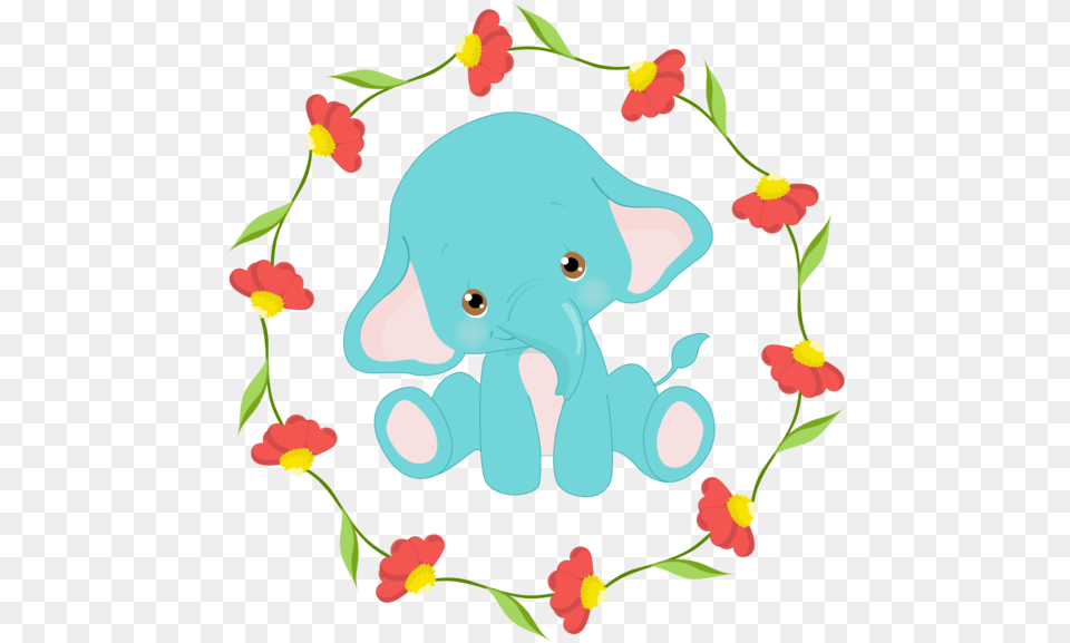 Sublimation Transfer Animal Baby Blue With Flowers Elephant Baby Animals, Art, Graphics, Pattern, Mammal Png Image