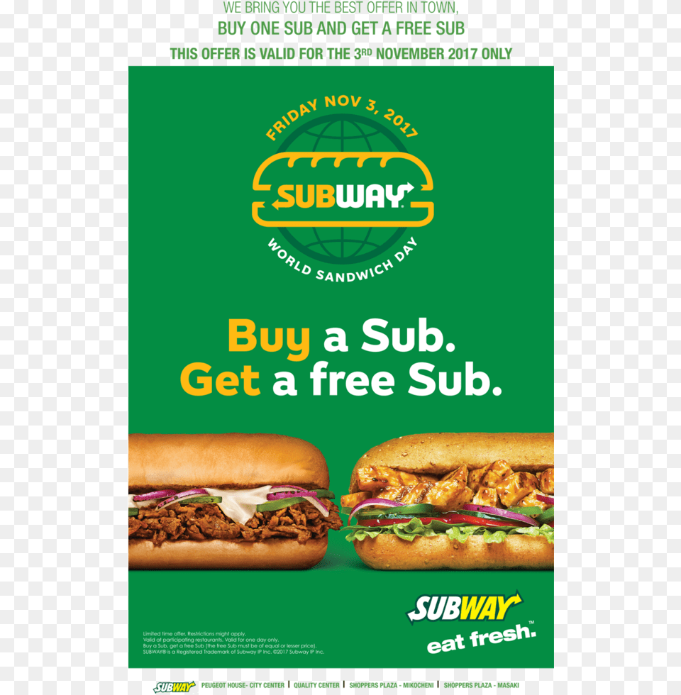 Subway Subway World Sandwich Day, Advertisement, Burger, Food, Poster Free Png Download