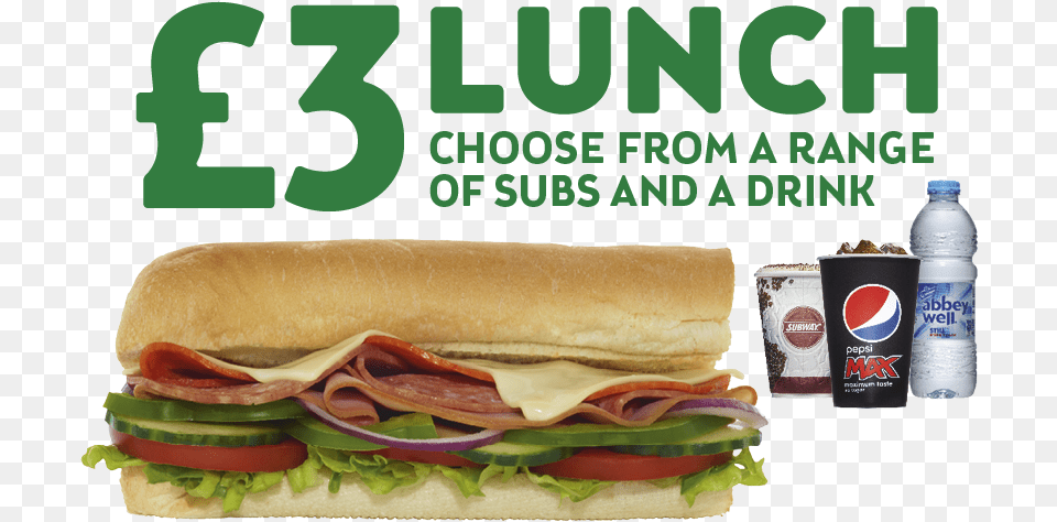 Subway Uk 3 Lunch Subway 3 Pound Deal, Advertisement, Burger, Food, Meal Png