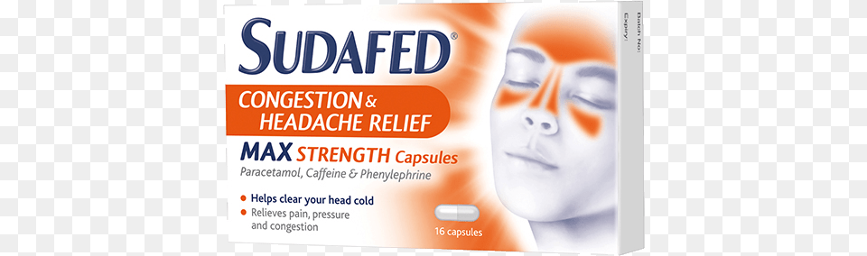 Sudafed Congestion Amp Headache Relief Max Strength Sudafed Headache And Congestion, Advertisement, Adult, Female, Person Png Image