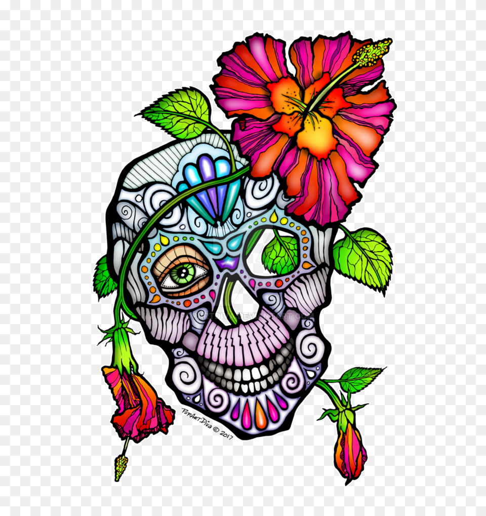 Sugar Skull And Flower Day Of The Dead Art, Graphics, Drawing, Doodle, Baby Png