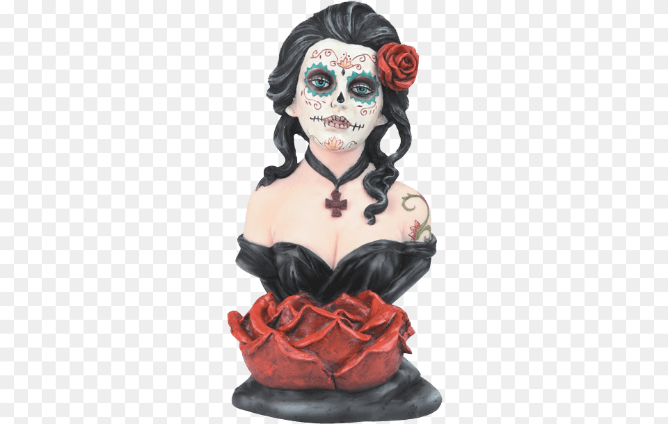 Sugar Skull Bust With Rose Candleholder Bust, Adult, Wedding, Person, Female Free Png