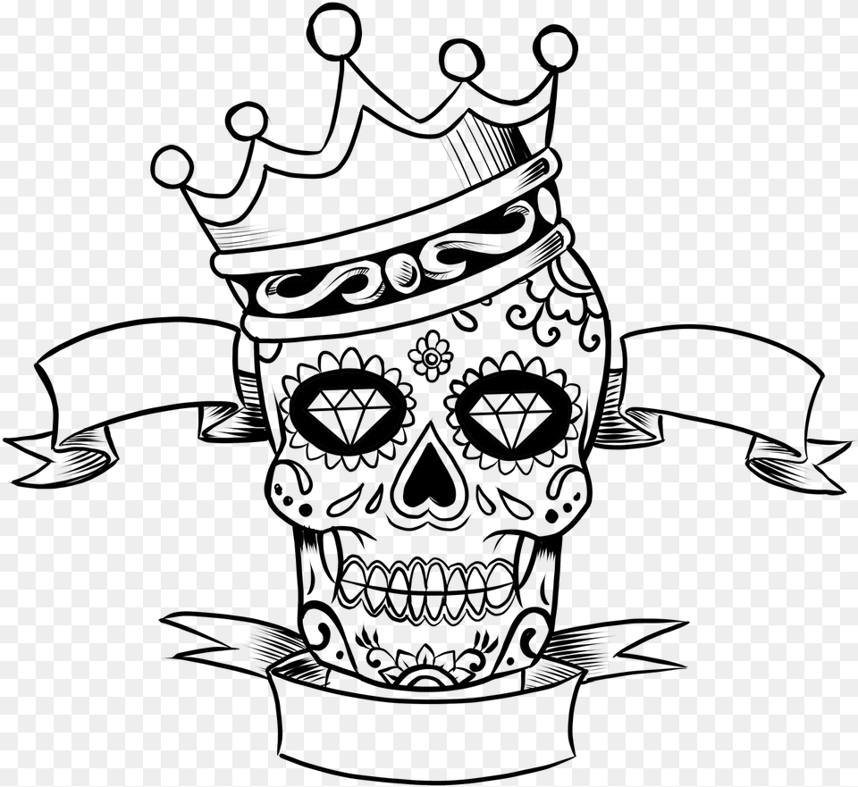 Sugar Skull Clipart Black And White Dia De Los Muertos Skull Drawing, Gray Free Png Download