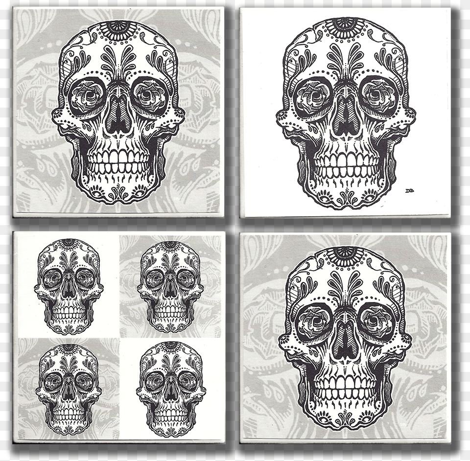 Sugar Skull Coasters, Art, Collage, Drawing, Face Png Image